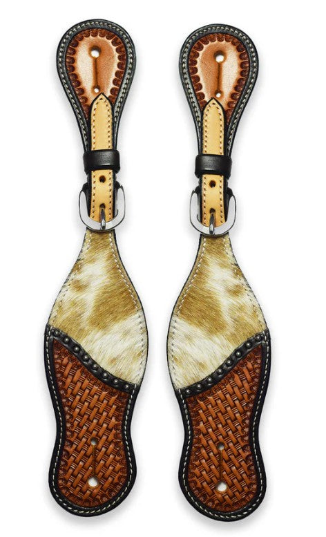 Ezy Ride Spur Strap Shaped with Cowhide &amp; Basket Stamping Two Tone