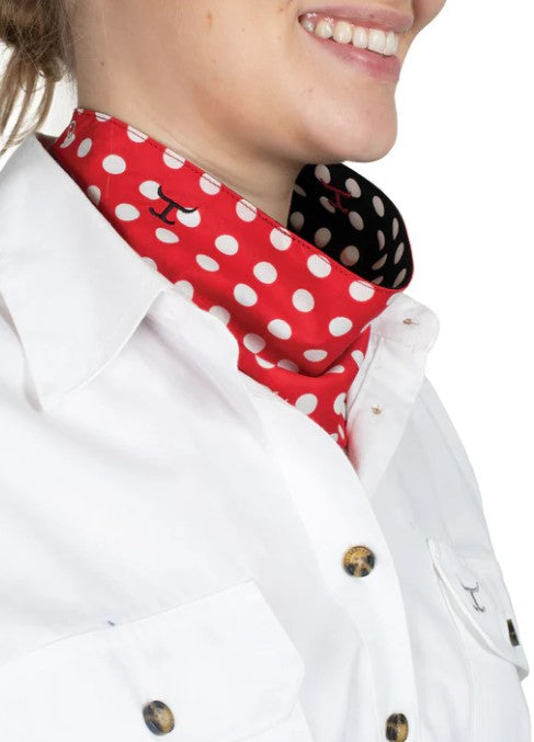 JC Womens Carlee Double Sided Scarf - Black Polka Dot/ Red Polka Dot