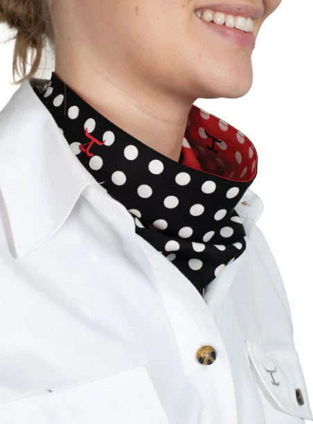 JC Womens Carlee Double Sided Scarf - Black Polka Dot/ Red Polka Dot