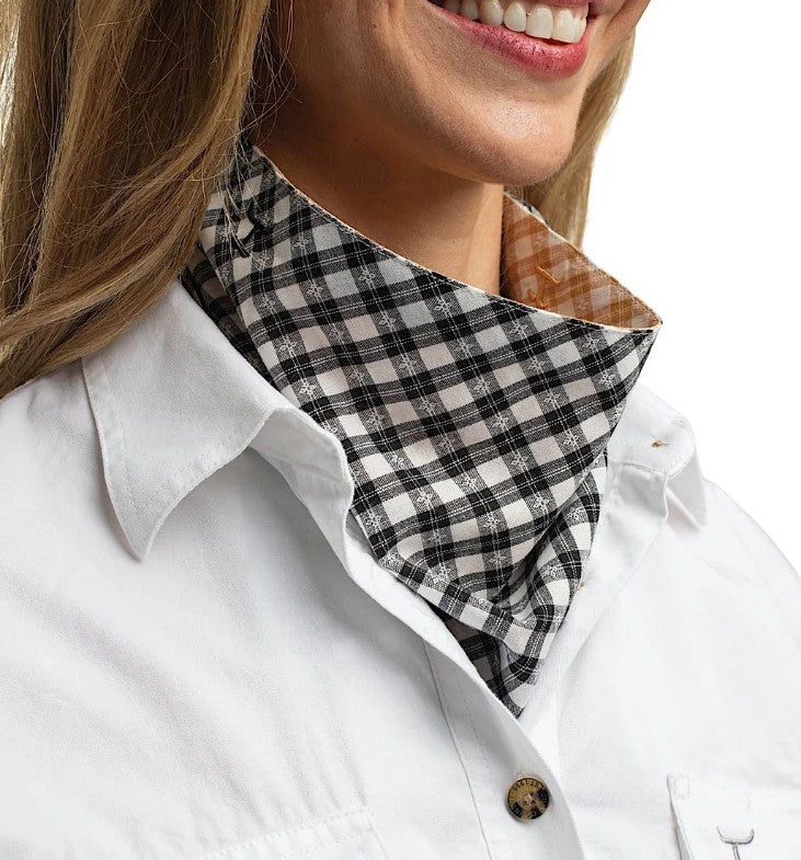 JC Womens Carlee Double Sided Scarf - Mustard & White Check/ Black & White Check