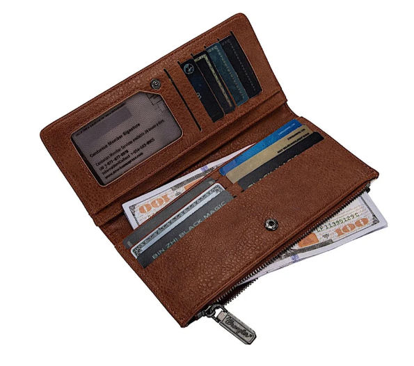 Cow Print Slim Wallet - Tan