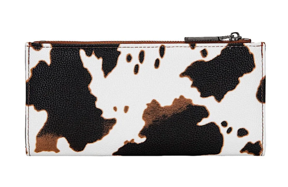 Cow Print Slim Wallet - Tan