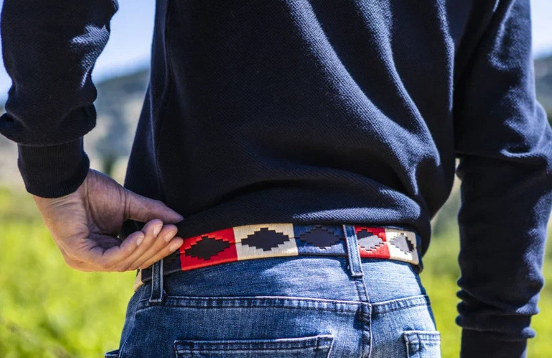 Genuine Leather Polo Belt Navy/Red