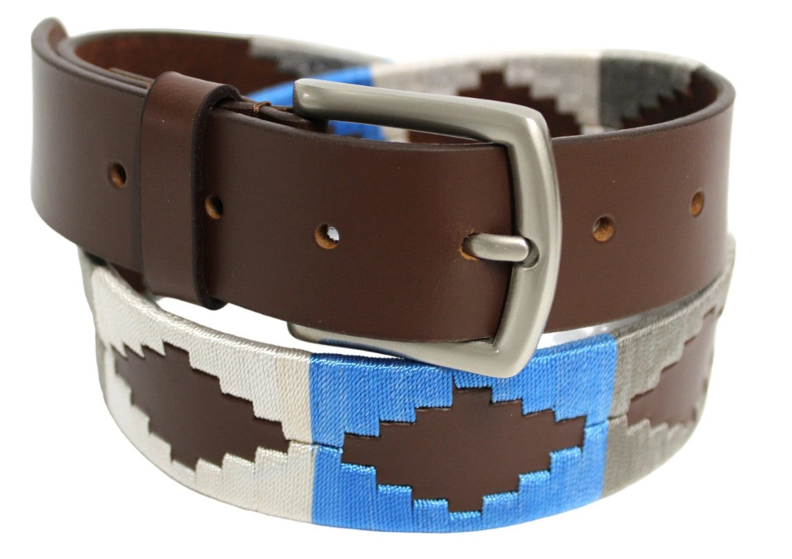 Genuine Leather Polo Belt Blue/Cream