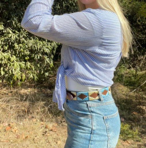 Genuine Leather Polo Belt Blue/Cream