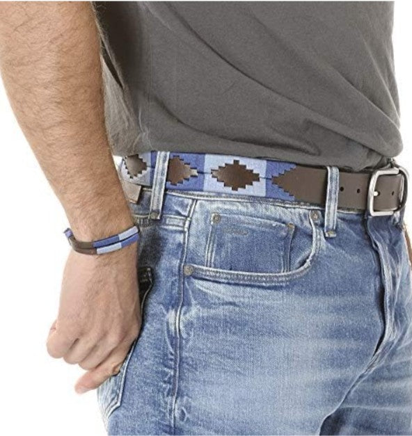 Genuine Leather Polo Belt Blue/Cream