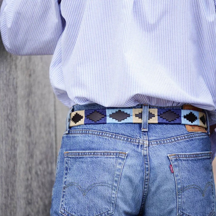 Genuine Leather Polo Belt Blue/Cream