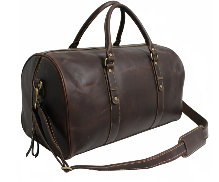 Quality Full Grain Genuine Leather Travel Bag with Adjustable Shoulder Strap