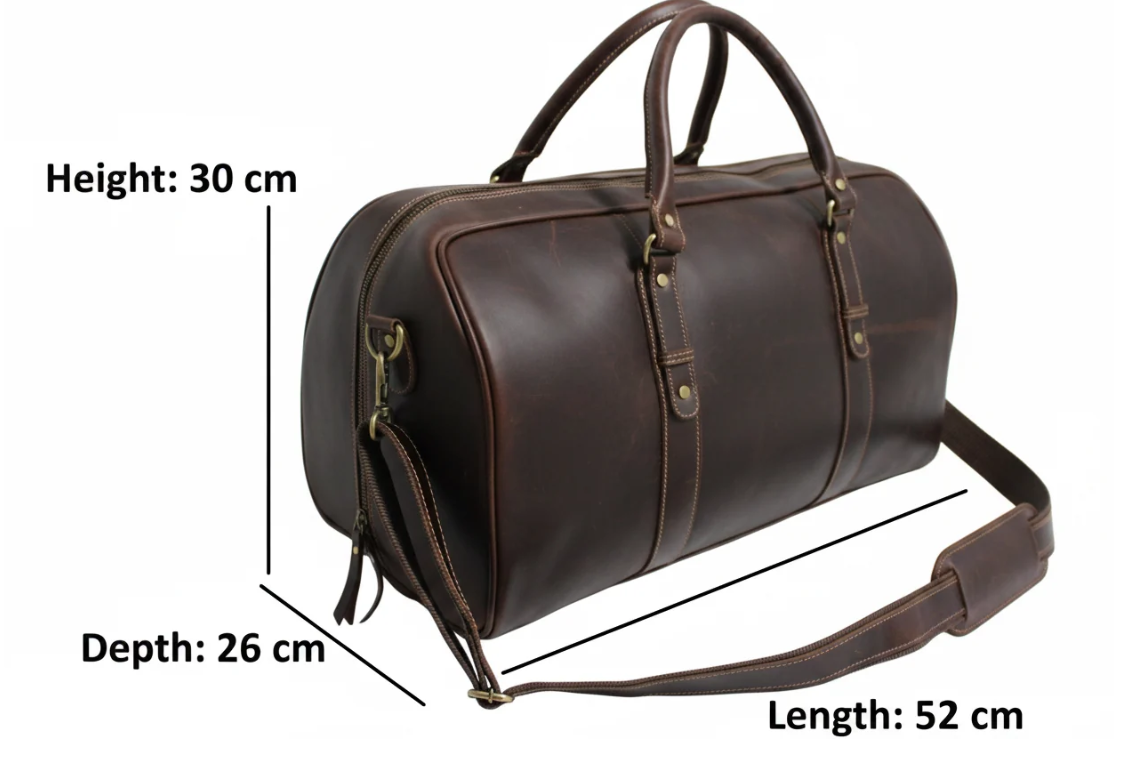 Quality Full Grain Genuine Leather Travel Bag with Adjustable Shoulder Strap