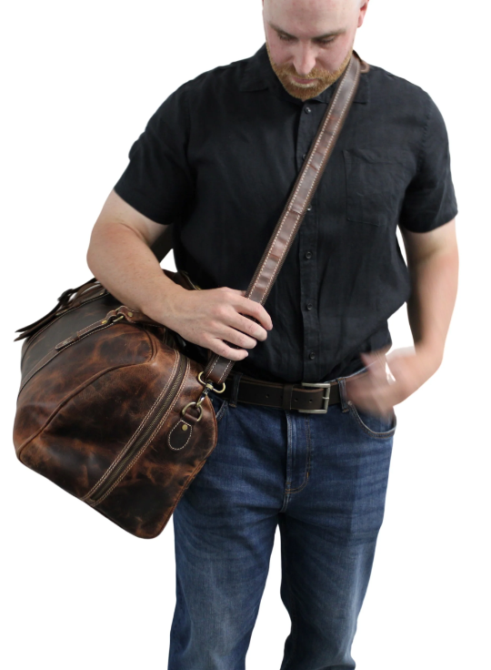 Quality Full Grain Genuine Leather Travel Bag with Adjustable Shoulder Strap
