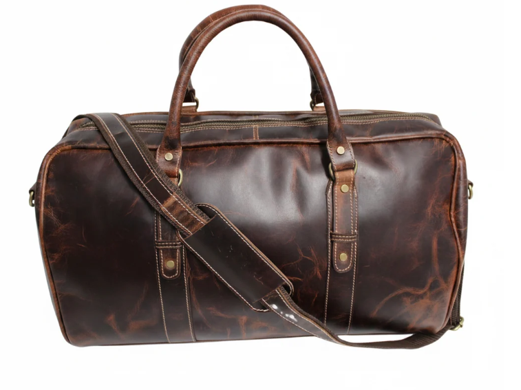 Quality Full Grain Genuine Leather Travel Bag with Adjustable Shoulder Strap