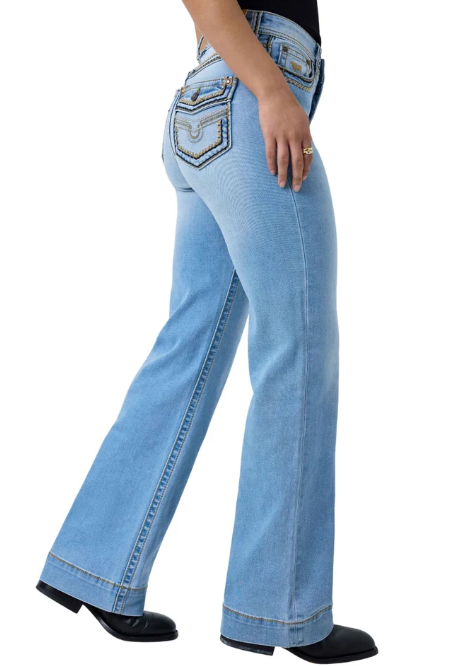 Indi Rodeo Saddle Stitch Womens High Rise Wide Bootleg Jean