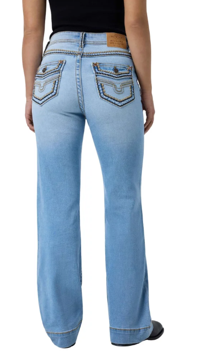 Indi Rodeo Saddle Stitch Womens High Rise Wide Bootleg Jean