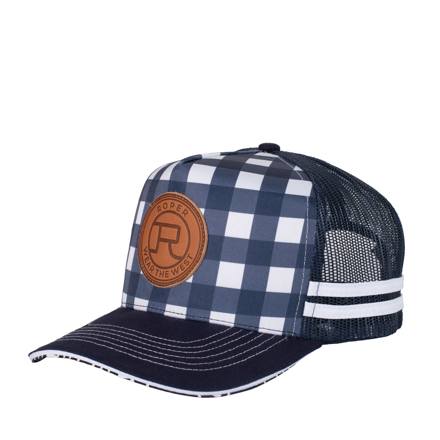 Roper Trucker Cap Navy/White Mini Plaid